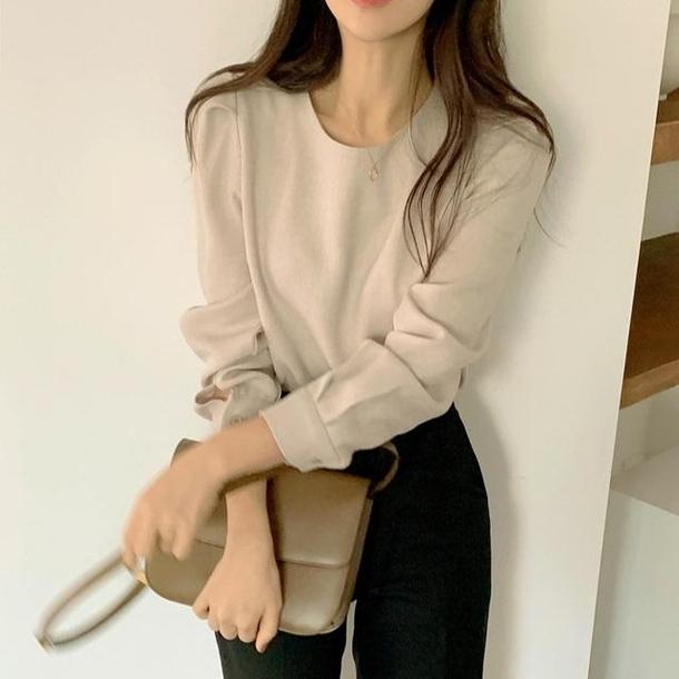 シンプルパフスリーブブラウス 4204-お取り寄せ4204-画像4-韓国ファッション通販POPREA［ポップリア］