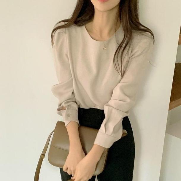 シンプルパフスリーブブラウス 4204-お取り寄せ4204-画像1-韓国ファッション通販POPREA［ポップリア］