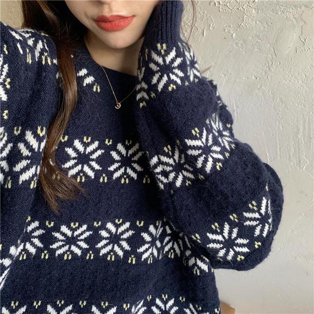 スノーフレークルーズニット 4208-navy_お取り寄せ42082-画像2-韓国ファッション通販POPREA［ポップリア］