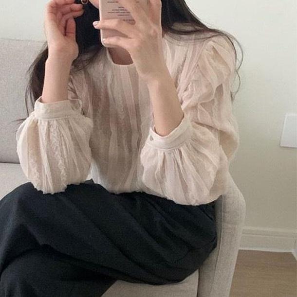 ラウンドネックハニーブラウス 4210-お取り寄せ4210-画像1-韓国ファッション通販POPREA［ポップリア］