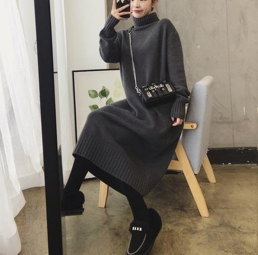 タートルニットワンピース 4231-gray_お取り寄せ42312-画像2-韓国ファッション通販POPREA［ポップリア］