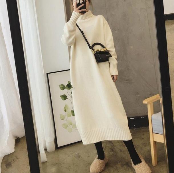 タートルニットワンピース 4231-white_お取り寄せ42313-画像3-韓国ファッション通販POPREA［ポップリア］