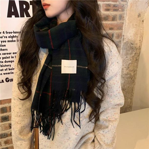 レトロチェックマフラー 4238-navy_お取り寄せ42382-画像2-韓国ファッション通販POPREA［ポップリア］