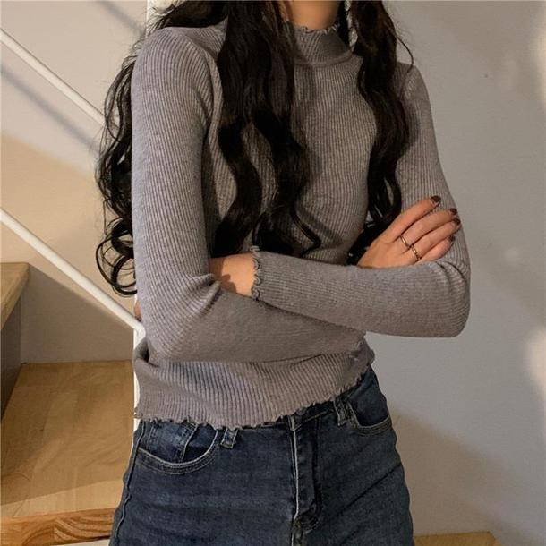 ハーフハイカラーメロウリブトップス 4259-gray_お取り寄せ42596-画像6-韓国ファッション通販POPREA［ポップリア］