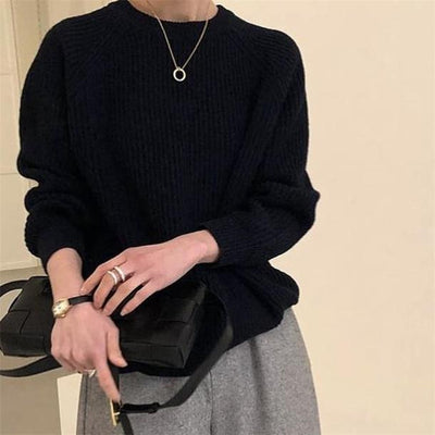 ペプラムシルエットニット4271-black_お取り寄せ42712-画像2-韓国ファッション通販POPREA［ポップリア］