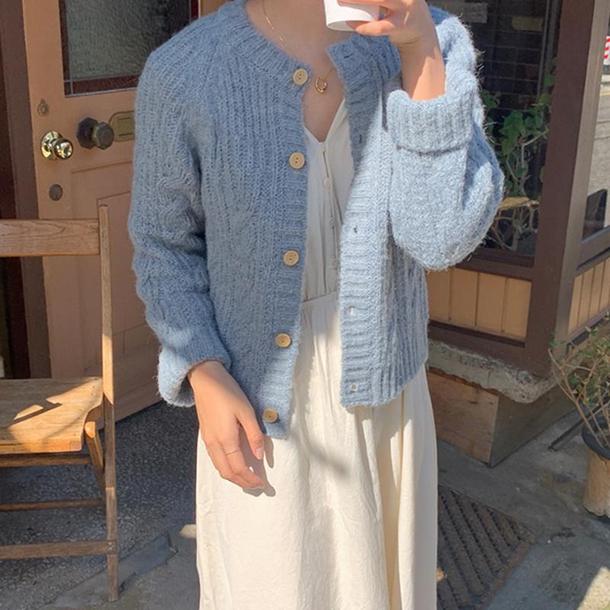 ラウンドネックウォームツイストカーディガン 4279-blue_お取り寄せ42792-画像2-韓国ファッション通販POPREA［ポップリア］