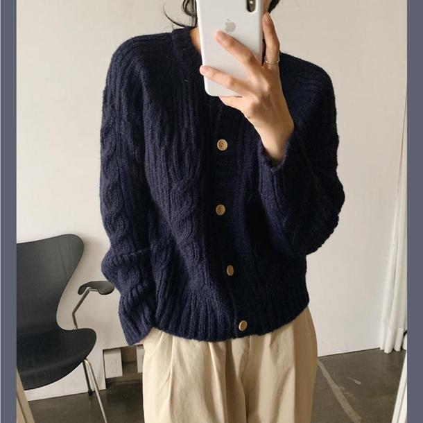 ラウンドネックウォームツイストカーディガン 4279-navy_お取り寄せ42793-画像3-韓国ファッション通販POPREA［ポップリア］