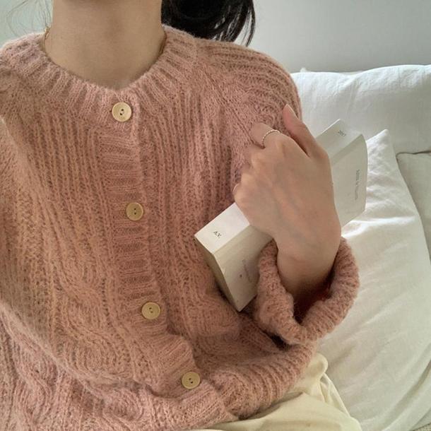 ラウンドネックウォームツイストカーディガン 4279-pink_お取り寄せ42794-画像4-韓国ファッション通販POPREA［ポップリア］