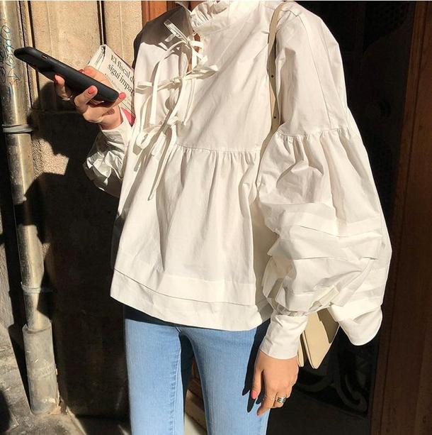 スタンドアップカラードールシャツ 4285-お取り寄せ4285-画像3-韓国ファッション通販POPREA［ポップリア］