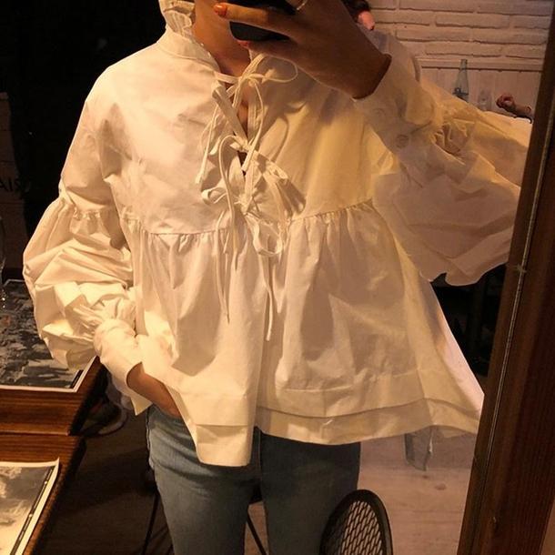 スタンドアップカラードールシャツ 4285-お取り寄せ4285-画像1-韓国ファッション通販POPREA［ポップリア］