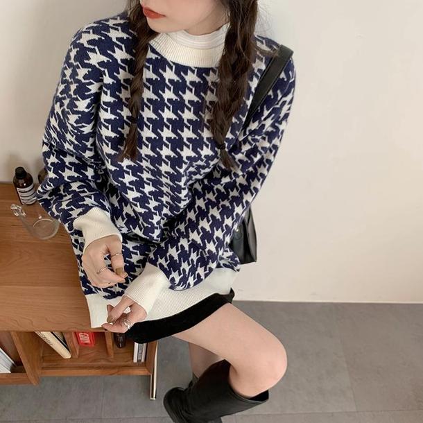 千鳥チェックニット 4290-お取り寄せ4290-画像12-韓国ファッション通販POPREA［ポップリア］