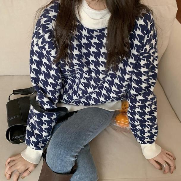 千鳥チェックニット 4290-お取り寄せ4290-画像3-韓国ファッション通販POPREA［ポップリア］