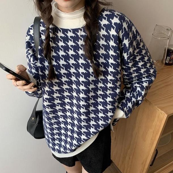 千鳥チェックニット 4290-お取り寄せ4290-画像9-韓国ファッション通販POPREA［ポップリア］