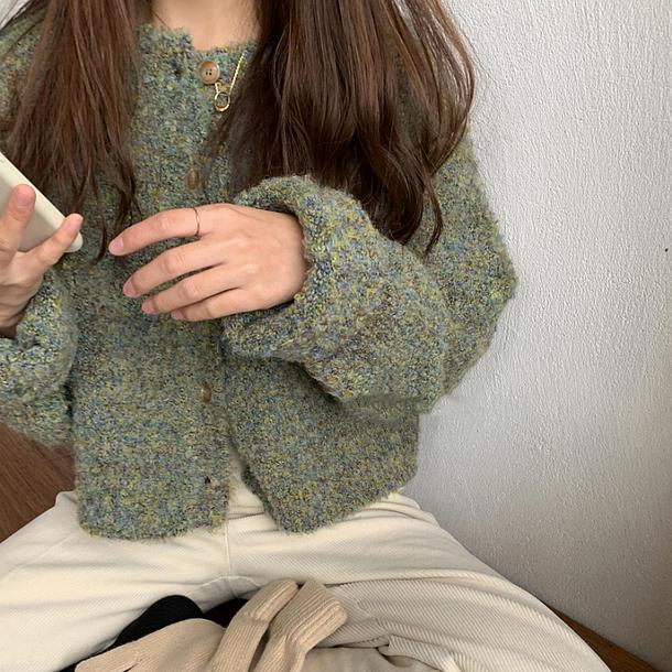 ラウンドネックモザイクカーディガン 4295-お取り寄せ4295-画像2-韓国ファッション通販POPREA［ポップリア］