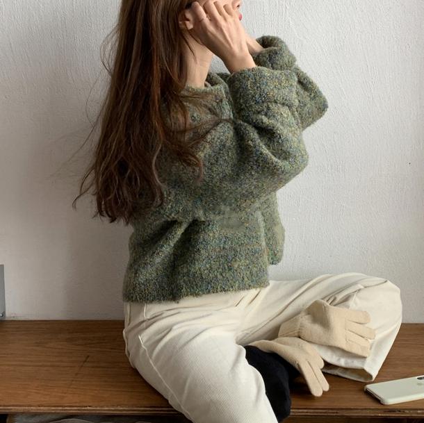 ラウンドネックモザイクカーディガン 4295-お取り寄せ4295-画像4-韓国ファッション通販POPREA［ポップリア］