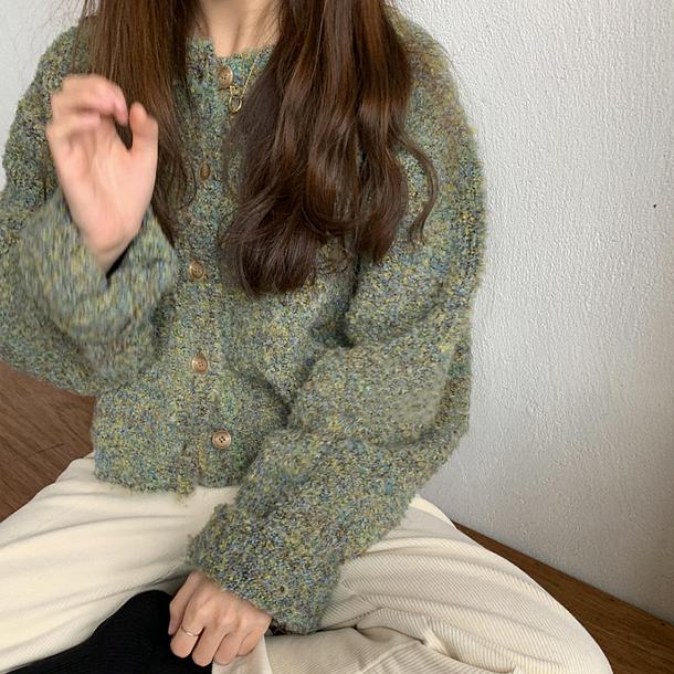 ラウンドネックモザイクカーディガン 4295-お取り寄せ4295-画像1-韓国ファッション通販POPREA［ポップリア］