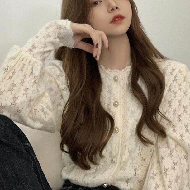 パフスリーフラワーレースブラウス 4296-お取り寄せ4296-画像2-韓国ファッション通販POPREA［ポップリア］