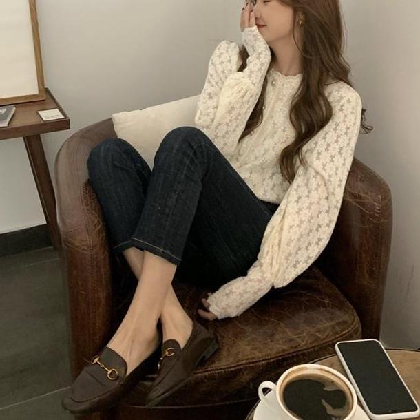 パフスリーフラワーレースブラウス 4296-お取り寄せ4296-画像4-韓国ファッション通販POPREA［ポップリア］