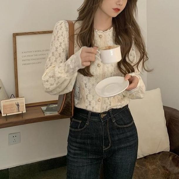 パフスリーフラワーレースブラウス 4296-お取り寄せ4296-画像6-韓国ファッション通販POPREA［ポップリア］