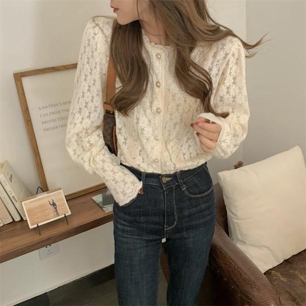 パフスリーフラワーレースブラウス 4296-お取り寄せ4296-画像7-韓国ファッション通販POPREA［ポップリア］