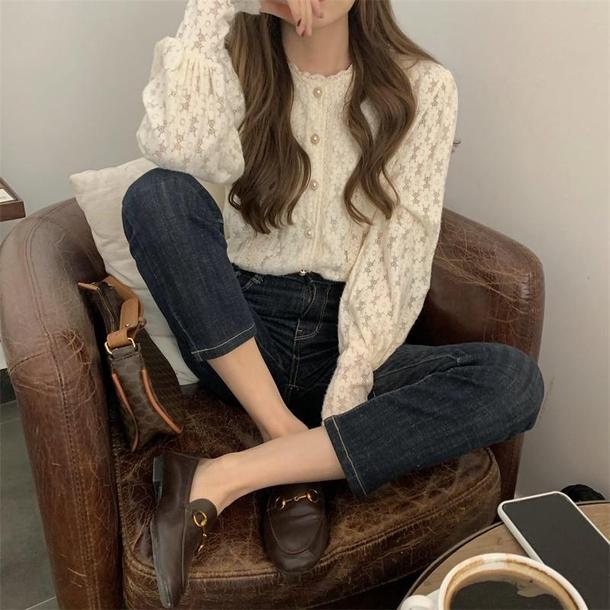 パフスリーフラワーレースブラウス 4296-お取り寄せ4296-画像8-韓国ファッション通販POPREA［ポップリア］