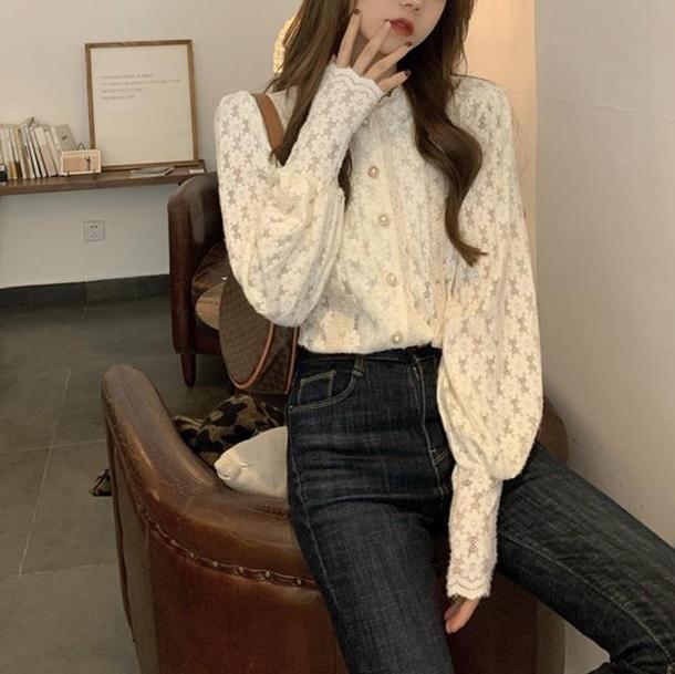 パフスリーフラワーレースブラウス 4296-お取り寄せ4296-画像9-韓国ファッション通販POPREA［ポップリア］