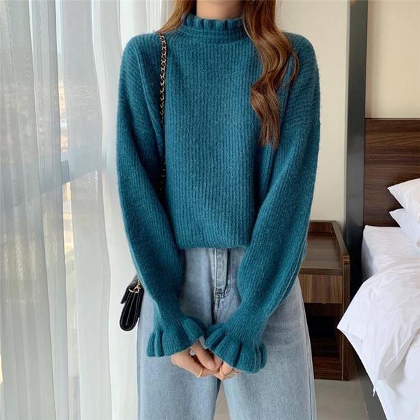 キャンディスリーブフリルニット 4297-blue_お取り寄せ42972-画像2-韓国ファッション通販POPREA［ポップリア］