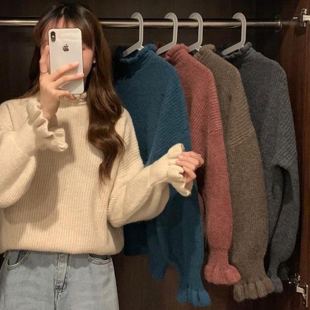 キャンディスリーブフリルニット 4297-gray_お取り寄せ42974-画像4-韓国ファッション通販POPREA［ポップリア］