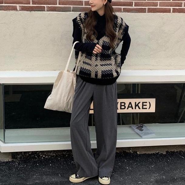 Vネックレトロチェックニット 4298-お取り寄せ4298-画像5-韓国ファッション通販POPREA［ポップリア］