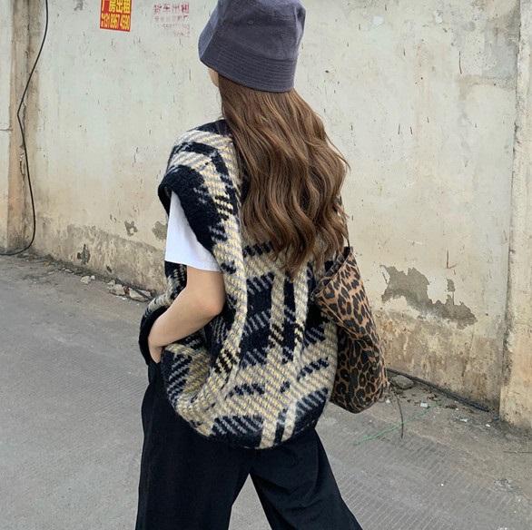 Vネックレトロチェックニット 4298-お取り寄せ4298-画像6-韓国ファッション通販POPREA［ポップリア］