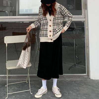 レトロ千鳥格子ニットカーディガン 4299-お取り寄せ4299-画像11-韓国ファッション通販POPREA［ポップリア］