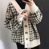 レトロ千鳥格子ニットカーディガン 4299-お取り寄せ4299-画像3-韓国ファッション通販POPREA［ポップリア］