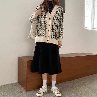 レトロ千鳥格子ニットカーディガン 4299-お取り寄せ4299-画像8-韓国ファッション通販POPREA［ポップリア］