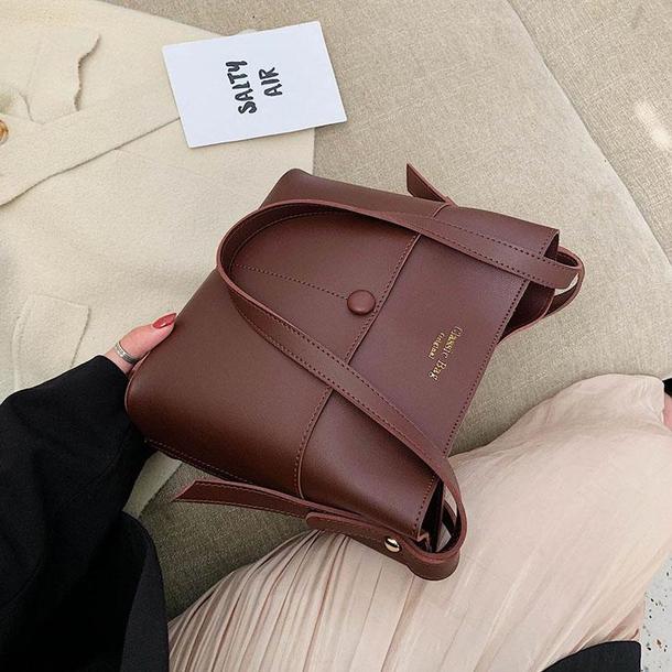 シンプルバケットショルダーバッグ 4313-dark-brown_お取り寄せ43133-画像3-韓国ファッション通販POPREA［ポップリア］