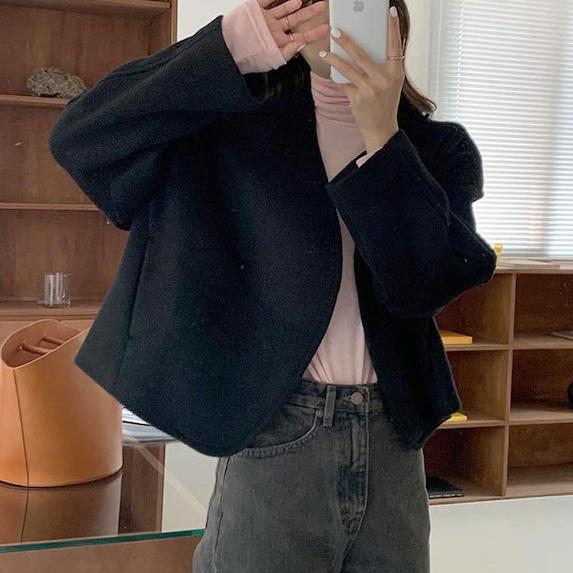 Vネックフレンチコート 4333-black_お取り寄せ43332-画像2-韓国ファッション通販POPREA［ポップリア］