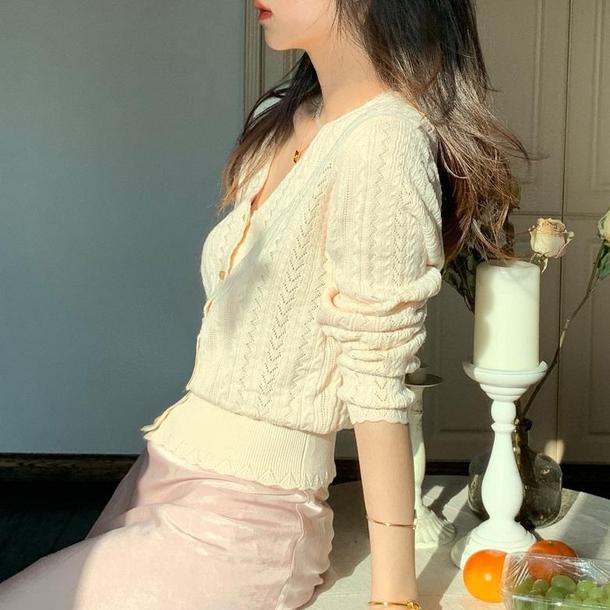 Vネックフレンチスタイルニット 4344-お取り寄せ4344-画像4-韓国ファッション通販POPREA［ポップリア］