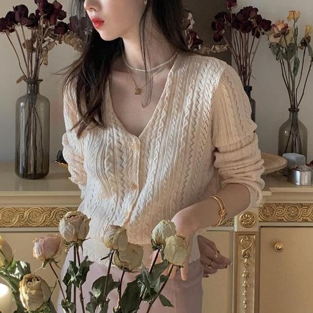 Vネックフレンチスタイルニット 4344-お取り寄せ4344-画像1-韓国ファッション通販POPREA［ポップリア］