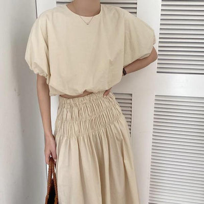 半袖パフスリーブ&ロングスカートセットアップ 4369-beige_お取り寄せ43692-画像7-韓国ファッション通販POPREA［ポップリア］