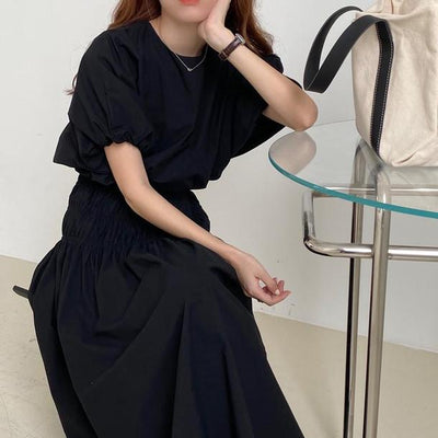 半袖パフスリーブ&ロングスカートセットアップ 4369-black_お取り寄せ43693-画像13-韓国ファッション通販POPREA［ポップリア］