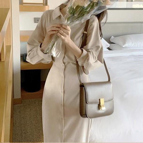 ランタンスリーブスリムワンピース 4378-beige_お取り寄せ43781-画像1-韓国ファッション通販POPREA［ポップリア］