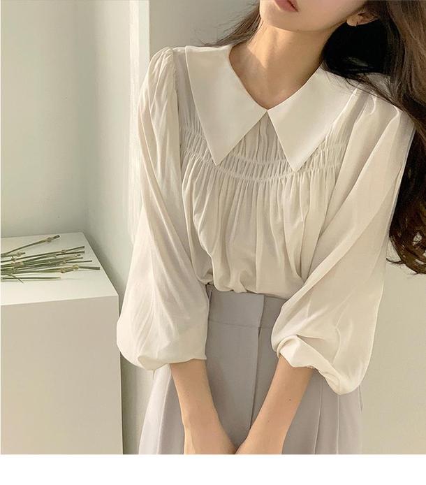 シフォン長袖プリーツシャツ 4395-S white_お取り寄せ43951-画像1-韓国ファッション通販POPREA［ポップリア］