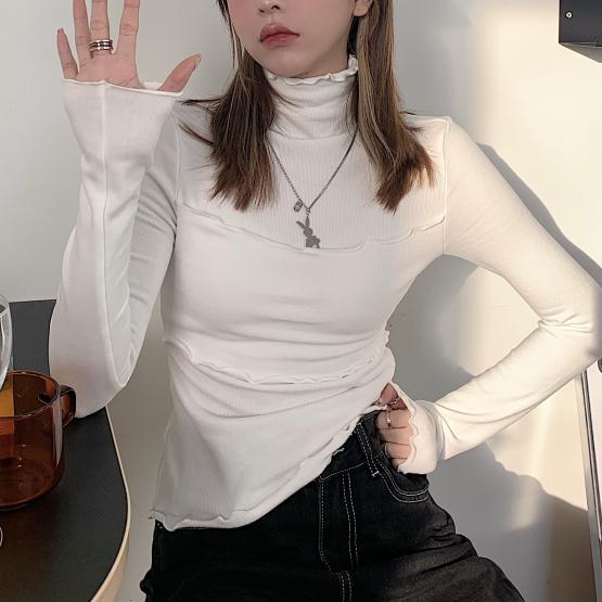 ウェーブフリルハイネックトップス 4404-white_お取り寄せ44043-画像3-韓国ファッション通販POPREA［ポップリア］