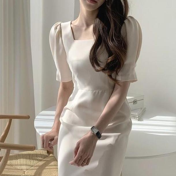 スクエアネックドレスワンピース 4438-cream_お取り寄せ44381-画像1-韓国ファッション通販POPREA［ポップリア］