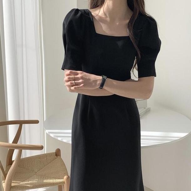 スクエアネックドレスワンピース 4438-black_お取り寄せ44382-画像3-韓国ファッション通販POPREA［ポップリア］