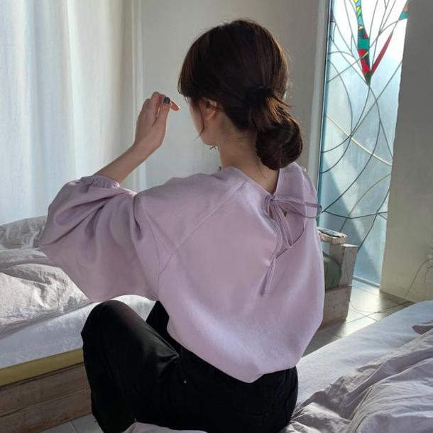 ラウンドネックランタンスリーブトップス 4444-purple_お取り寄せ44441-画像1-韓国ファッション通販POPREA［ポップリア］