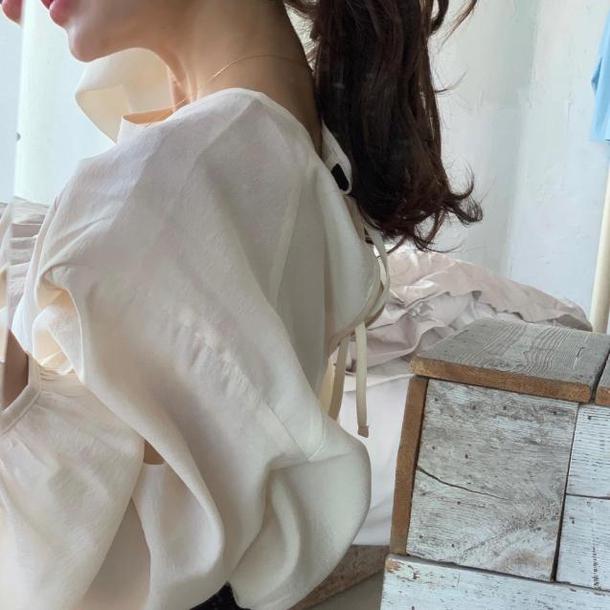 ラウンドネックランタンスリーブトップス 4444-white_お取り寄せ44442-画像2-韓国ファッション通販POPREA［ポップリア］