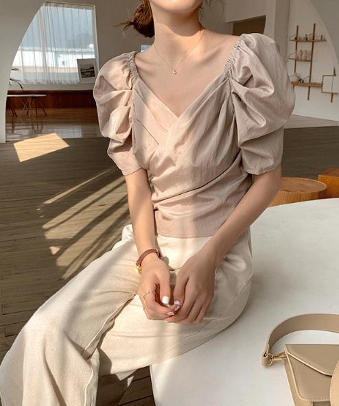 フレンチカシュリボントップス 4454-S/camel_お取り寄せ44544-画像6-韓国ファッション通販POPREA［ポップリア］