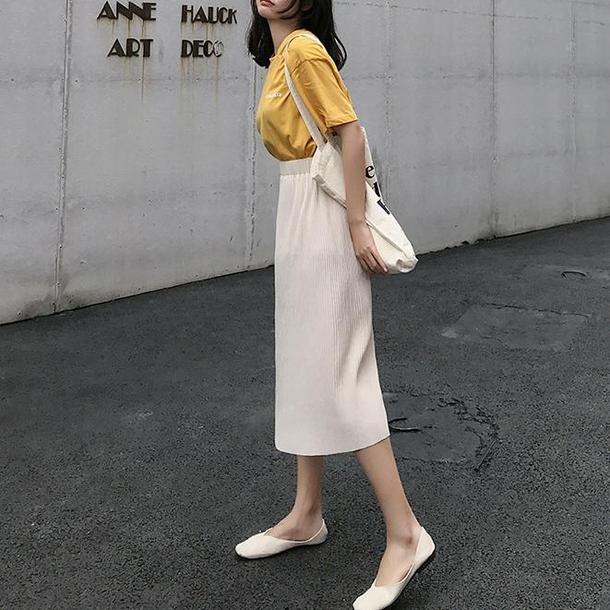 スリットバンディングスカート 4458-S/cream_お取り寄せ44584-画像6-韓国ファッション通販POPREA［ポップリア］