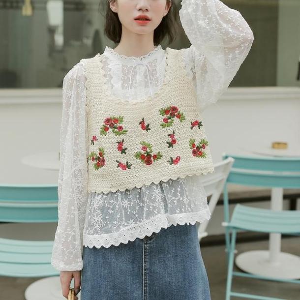 刺繍ニットビスチェ 4464-red-flower_お取り寄せ44641-画像1-韓国ファッション通販POPREA［ポップリア］