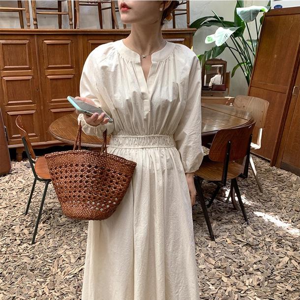 ラグランスリーブドレープワンピース 4465-ivory_お取り寄せ44652-画像2-韓国ファッション通販POPREA［ポップリア］